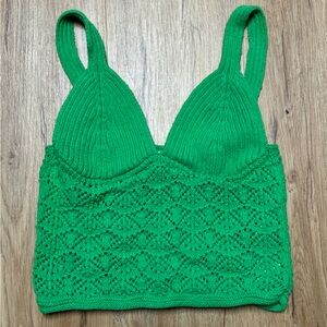 Zara Crochet Green Knit Top